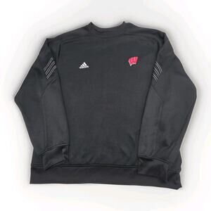 Adidas Wisconsin Badgers Long Sleeve Crew Pullover Sweater Mens Sz L Black